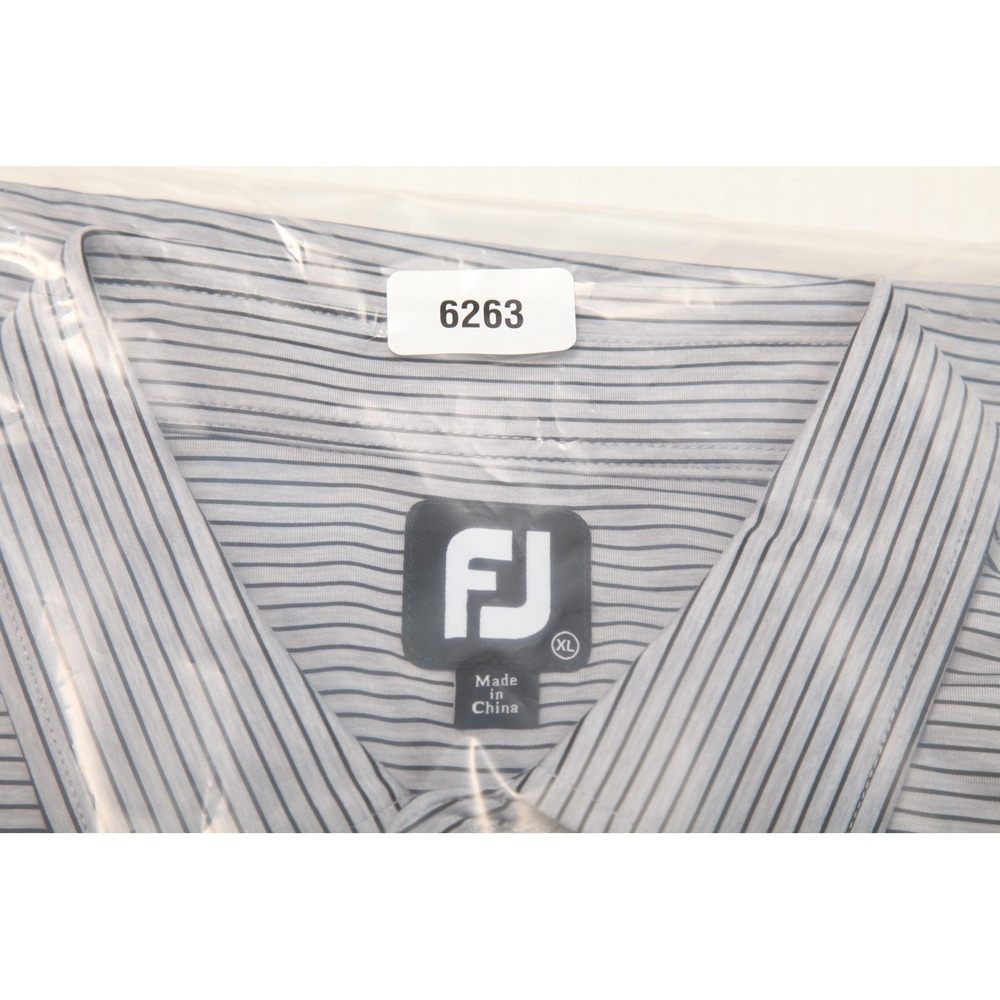 FootJoy Polo Shirt Mens XL Gray Striped Golf Performance Rockaway River CC Logo - Picture 11 of 11